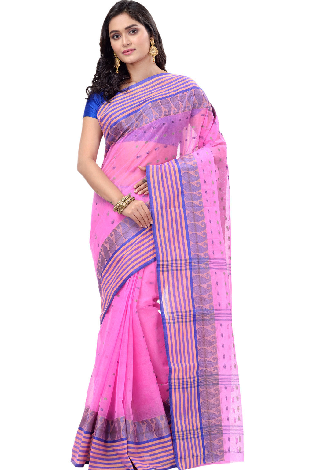 Pink Pure Cotton Moti_Buti Tant Saree (746)